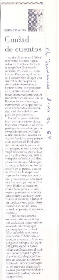 Ciudad de cuentos  [artículo] Gonzalo Saavedra.