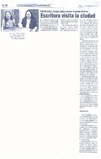 Escritora visita la ciudad  [artículo].