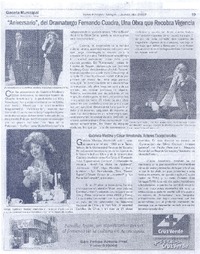 "Aniversario", del dramaturgo Fernando Cuadra una obra que recobra vigencia  [artículo].