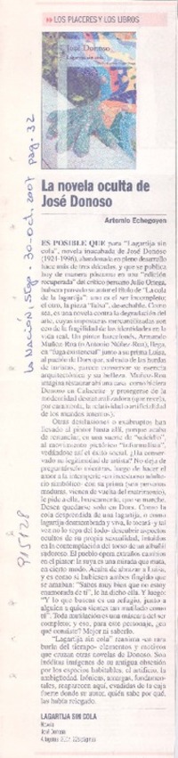 La novela oculta de José Donoso  [artículo] Artemio Echegoyen.