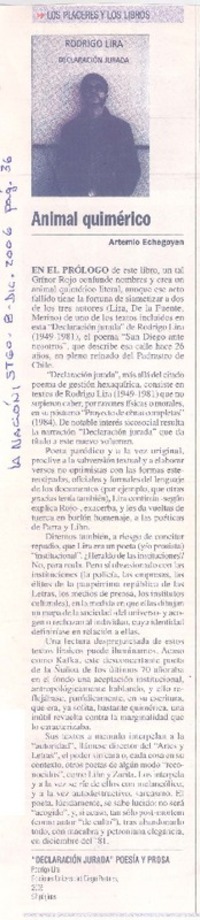 Animal quimérico  [artículo] Artemio Echegoyen.