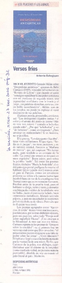 Versos fríos  [artículo] Artemio Echegoyen.