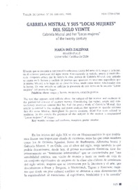 Gabriela Mistral y sus "Locas mujeres" del siglo veinte  [artículo]María Inés Zaldívar.