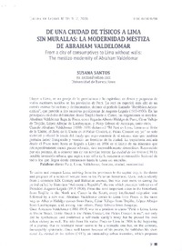 De una Ciudad de tísicos a Lima sin murallas: la modernidad mestiza de Abraham Valdelomar  [artículo]Susana Santos.