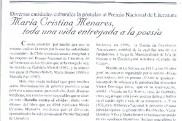 María Cristina Menares, toda una vida entregada a la poesía  [artículo].