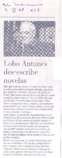 Lobo Antunes des-escribe novelas  [artículo].