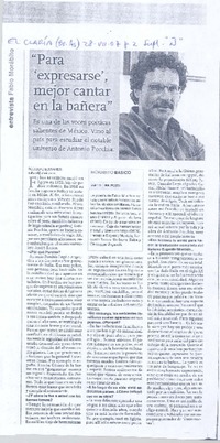 "Para 'expresarse' mejor cantar en la bañera" (entrevista)  [artículo] Rodolfo Edwards.