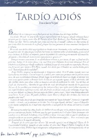 Tardío adiós  [artículo] Francisco Véjar.