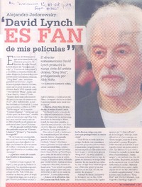 David Linch es fan de mis películas  [artículo] Ernesto Garratt Viñes.