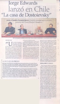 Jorge Edwards lanzó en Chile "La casa de Dostoievsky"  [artículo] Constanza Rojas.