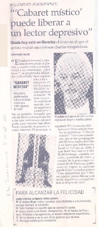 "Cabaret místico puede liberar a un lector depresivo"  [artículo] Constanza Rojas.