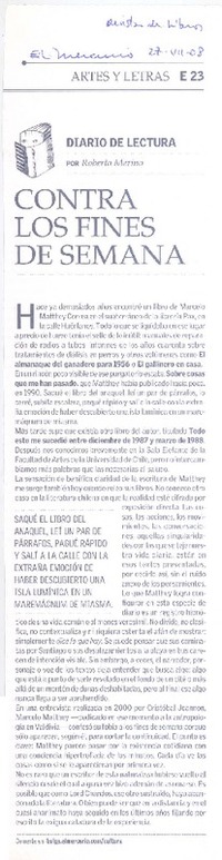 Contra los fines de semana  [artículo] Roberto Merino.