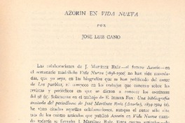 Azorín en Vida nueva  [artículo] José Luis Cano.