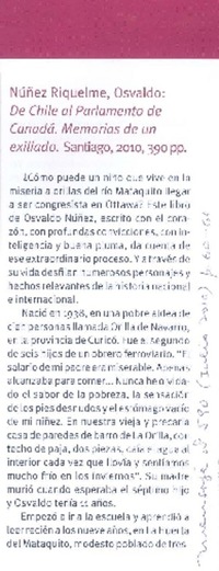 De Chile al Parlamento de Canadá  [artículo] Jaime Ruiz-Tagle P.