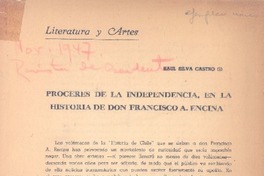 Próceres de la independencia, en la historia de Don Francisco A. Encina  [artículo] Raúl Silva Castro.