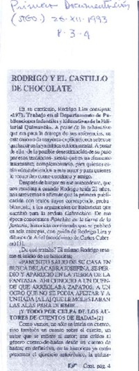 Rodrigo y el castillo de chocolate  [artículo] Jorge Montealegre.