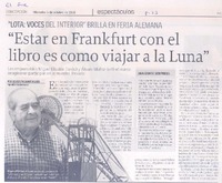 Estar en Frankfurt con el libro es como viajar a la luna  [artículo] Sebastián Grant del Río.