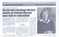 Destacada psicóloga dicatará charla en Colegio Alemán para toda la comunidad  [artículo].