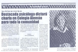 Destacada psicóloga dicatará charla en Colegio Alemán para toda la comunidad  [artículo].