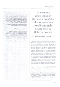 La memoria como situación literaria, a propósito del personaje Óscar Amalfitano en la novela 2666 de Roberto Bolaño  [artículo] Pavella Coppola Palacios.
