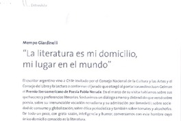"La literatura se mi domicilio, mi lugar en el mundo" (entrevista)  [artículo] Patricio Olavarría R.