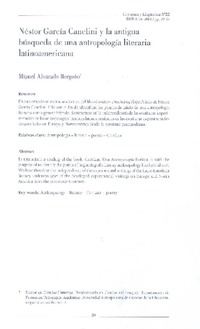 Néstor García Canclini y la antigua búsqueda de una antropología literaria latinoamericana  [artículo] Miguel Alvarado Borgoño.