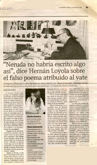 "Neruda no habría escrito algo así", dice Hernán Loyola sobre el falso poema atribuido al vate  [artículo] Andrés Gómez Bravo.