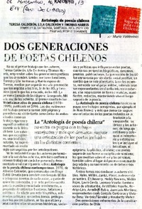 Dos generaciones de poetas chilenos  [artículo] Carlos Valdovinos.