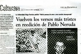 Vuelven los versos más tristes en reedición de Pablo Neruda  [artículo] Daniella Girardi.