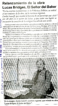 Relanzamiento de la obra Lucas Bridges, el señor del Baker.  [artículo]