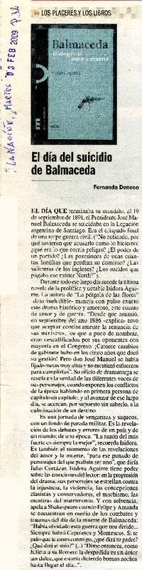 El día del suicidio de Balmaceda  [artículo] Fernanda Donoso.