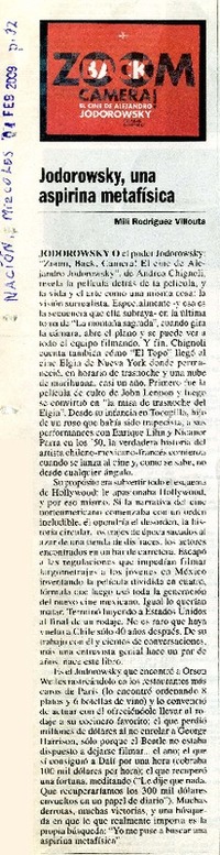 Jodorowsky, una aspirina metafísica  [artículo] Mili Rodríguez Villouta.