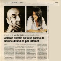 Aclaran autoría de falso poema de Neruda difundido por internet.  [artículo]