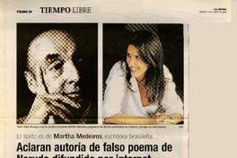 Aclaran autoría de falso poema de Neruda difundido por internet.  [artículo]