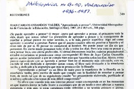 Juan Carlos Ossandón Valdés, "Aprendiendo a pensar"  [artículo] Mirko Skarica.