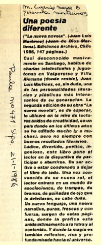Una poesía diferente  [artículo] M. Eugenia Meza B. [y] Yolanda Motecinos.