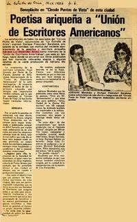 Poetisa ariqueña a "Unión de Escritores Americanos"  [artículo].
