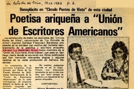 Poetisa ariqueña a "Unión de Escritores Americanos"  [artículo].