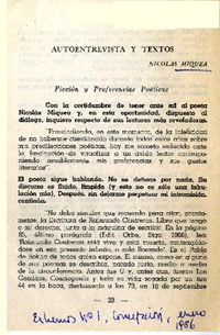 Autoentrevista y textos  [artículo] Nicolás Miquea.
