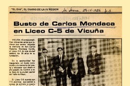Busto de Carlos Mondaca en Liceo C-5 de Vicuña  [artículo].