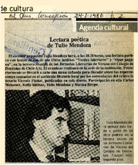 Lectura poética de Tulio Mendoza  [artículo].