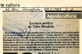Lectura poética de Tulio Mendoza  [artículo].