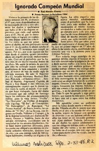 Ignorado campeón mundial  [artículo] Raúl Morales Alvarez.
