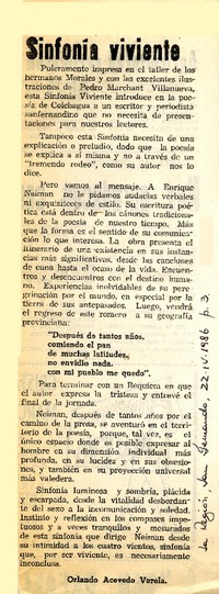 Sinfonía viviente  [artículo] Orlando Acevedo Varela.