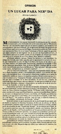 Un lugar para Neruda  [artículo] Alfonso Calderón.