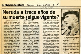 Neruda a trece años de su muerte, sigue vigente?  [artículo].