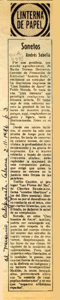 Sonetos  [artículo] Andrés Sabella