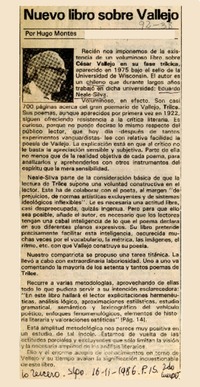 Nuevo libro sobre Vallejo  [artículo] Hugo Montes.