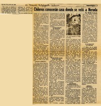 Chilenos conocerán casa donde se veló a Neruda  [artículo] Mariluz Contardo.