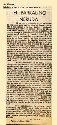 El parralino Neruda  [artículo] Cirabi.